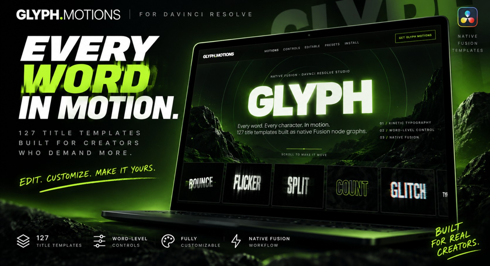 Glyph Motions For Davinci Resolve Users